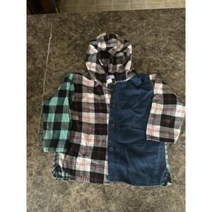 Vintage Girls Plaid Patch Button Up Shirt With Hood size 5/6